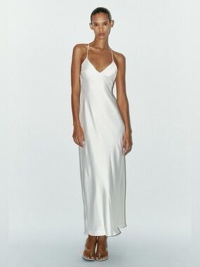 Zara Satin Midi Dress w/ Strappy Back - NWT
